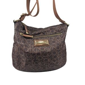 Calvin Klein Brown Monogram Logo Crossbody‎ Bag Double Zip Purse